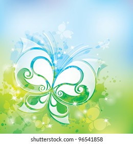 spring background with white butterfly and transparent blots