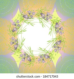 Spring background with a wreath of bells muted colors