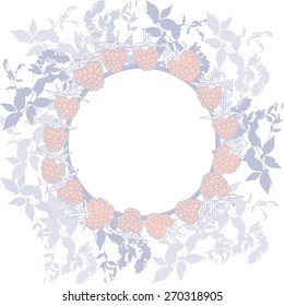 Spring background, wreath with leaves. Round banner for text. ripe raspberry on white background. Sketch, hand-drawn. Vector