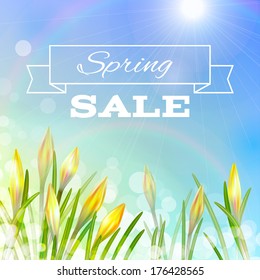 Spring Background with Yellow Flowers. Vector illustration, eps10, editable.