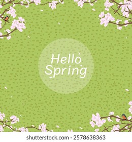 Spring background,Cherry blossom border frame, lawn green grass fields,Vector cartoon nature cute spring pink sakura flower.meadow pattern summer grass ground,Backdrop Natural abstract background


 