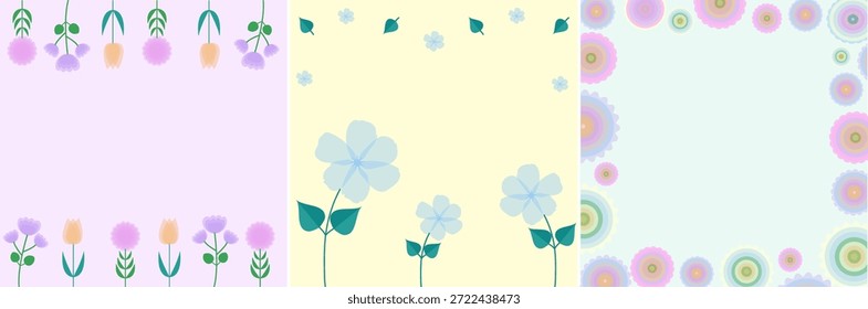 Spring backgrounds set with delicate flowers, floral background, Mother's Day template