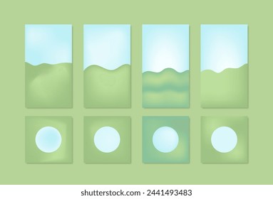 Spring backgrounds for social media post. Holiday abstract banner template with grass and sky. Card with decoration. Vector simple illustration.