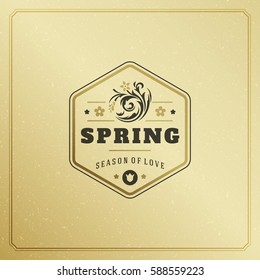 Spring Badge Vector Typographic Design Vintage Greeting Card. Golden textured Background. Eps 10.