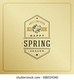 Spring Badge Vector Typographic Design Vintage Greeting Card. Golden textured Background. Eps 10.