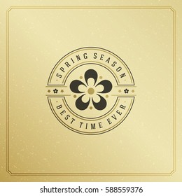 Spring Badge Vector Typographic Design Vintage Greeting Card. Golden textured Background. Eps 10.