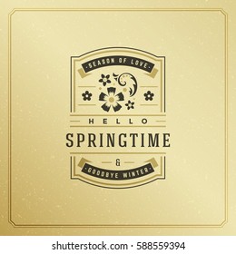 Spring Badge Vector Typographic Design Vintage Greeting Card. Golden textured Background. Eps 10.