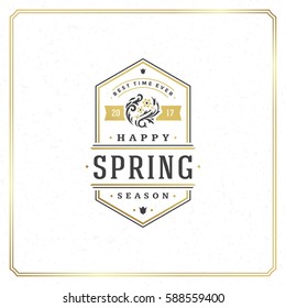 Spring Badge Vector Typographic Design Vintage Greeting Card. Golden textured Background. Eps 10.