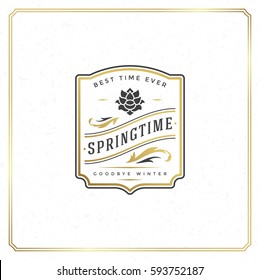 Spring Badge Vector Typographic Design Vintage Greeting Card. Golden textured Background. Eps 10.