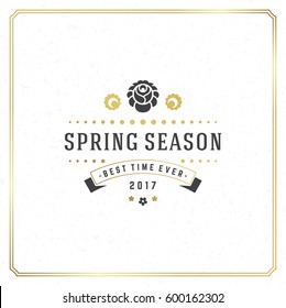 Spring Badge Vector Typographic Design Vintage Greeting Card. Golden textured Background. Eps 10.