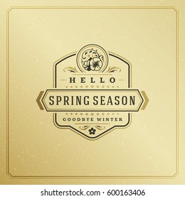 Spring Badge Vector Typographic Design Vintage Greeting Card. Golden textured Background. Eps 10.