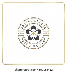 Spring Badge Vector Typographic Design Vintage Greeting Card. Golden textured Background. Eps 10.