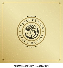 Spring Badge Vector Typographic Design Vintage Greeting Card. Golden textured Background. Eps 10.