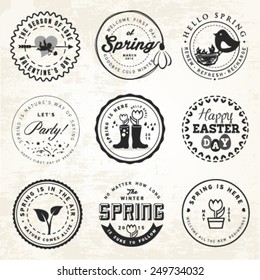 Spring Badges and Typography Elements in Vintage Style
