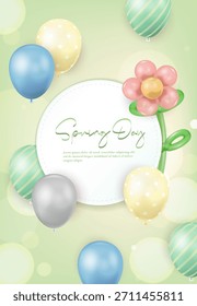 Cartel del marco del globo de la primavera para la fiesta de los niños, la invitación de cumpleaños, y el saludo estacional