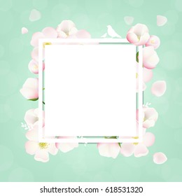 Spring Banner With Apple Tree Flowers Gradient Mesh, Vector Illustration