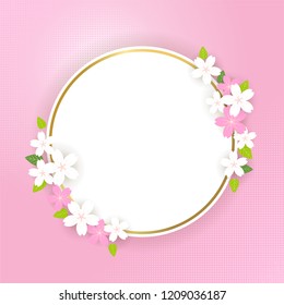 Spring banner background with flower frame in vector illustration