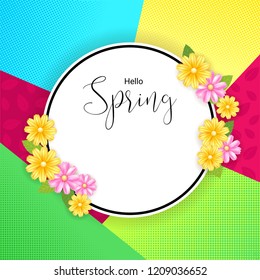 Spring banner background with flower frame in vector illustration