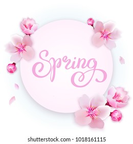 Spring banner with Cherry Blossoms  beautiful modern background. Vector illustration