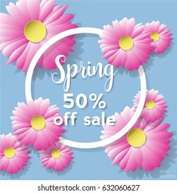 Spring banner chrysanthemum pink flowers  for poster, publishing, invitation, brochure, voucher, discount, advertising, websites, magazines, label