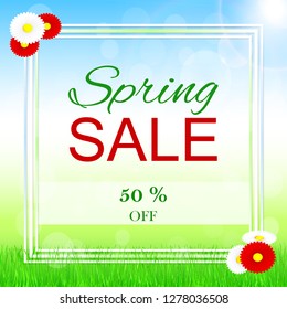 Spring banner design with discount text.