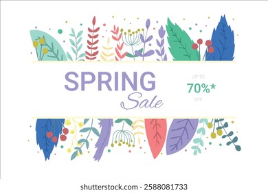 Spring banner with floral ornament and in pastel color