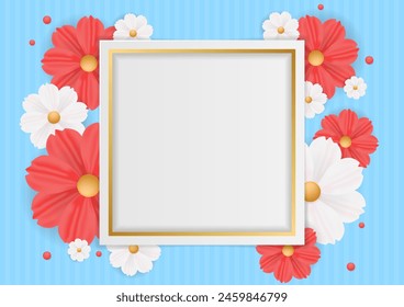 spring Banner flower frame, paper cut spring flowers background, flyers, invitation, posters, brochure, voucher discount.