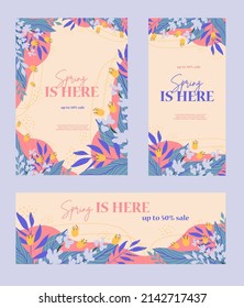 Spring banner with flowers on a pink background. Banner perfect for promotions, magazines, cards, invitations, banners design and web internet ads. Vector illustration	