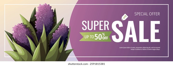 Spring banner with flowers. Spring time, nature, gardening. Vector illustration for banner, advertising, promo, sale.