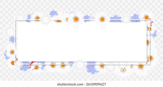 Spring Banner Frame Design with Colorful and Bokeh Flowers