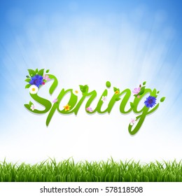 Spring Banner With Gradient Mesh, Vector Illustration