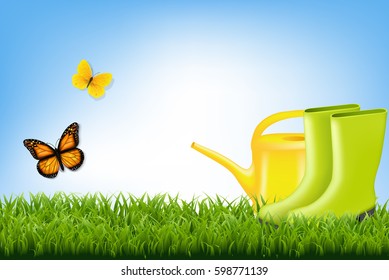 Spring Banner With Gradient Mesh, Vector Illustration