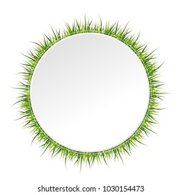 Spring banner with grass border around. Vector illustration on white background.