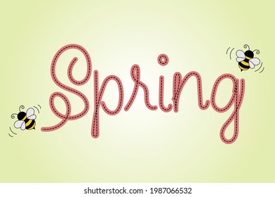 Spring banner with Ladybug ,simple green vector illustration background