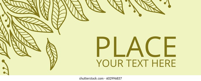 Spring banner with leaves on green background. Vector Illustration.