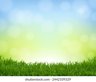 Spring Banner Nature Background And Grass Border With Gradient Mesh, Vector Illustration