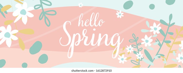 Spring banner on the site vector. "Hello spring" background for the site. Issue spring discounts. Doodle. Vector. EPS 10.