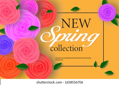 Spring banner with paper flowers for online stores, promotions, magazines and websites. Vector illustration