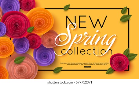 Spring Banner With Paper Flowers For Online Shopping, Advertising Actions, Magazines And Websites. Vector Illustration.