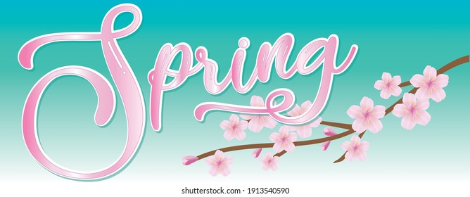 Spring Banner with Pink Cherry Blossoms
