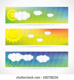 Spring banner set with clouds and sun