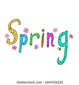 Spring banner sketched doodle hand drawn lettering. Greeting card, template, poster. Vector isolated illustration background