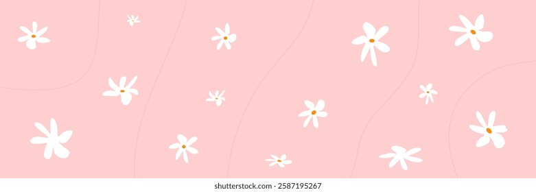 Spring banner template with flowers in pink background vector illustration. Nature concept.