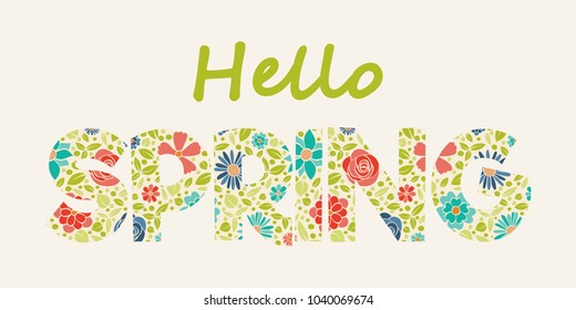 Spring - banner with textured text in retro style. Vector.