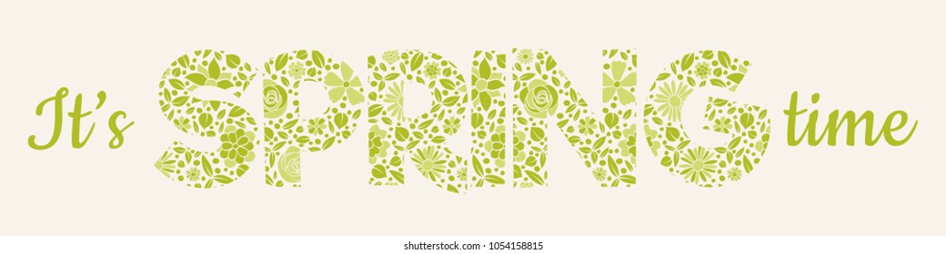 Spring - banner with textured text in retro style. Vector.