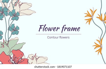 Spring banner with tropical flowers. Vector floral text frame for invitation, congratulations.