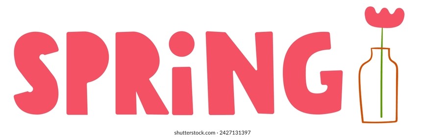 Frühling. Banner. Vase mit Blume. Flaches Design. Vektor handgezeichnete Illustration auf weißem Hintergrund.