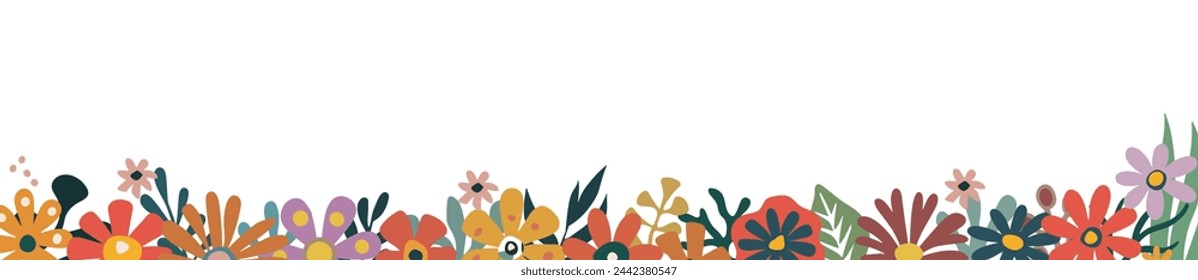 Spring Banner, vector border with abstract flowers