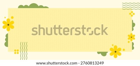 Spring banner with yellow flowers and abstract shapes on soft dotted background. Clean layout with copy space, perfect for web headers, cards, posters and seasonal floral design projects.
