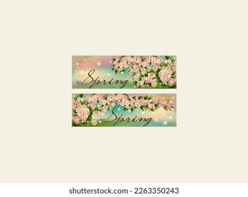 Spring banners with  cherry flowers. vector illustration	